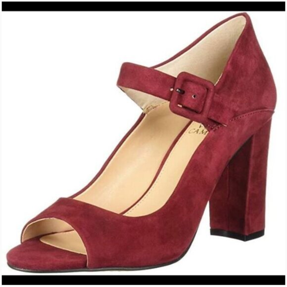 Vince Camuto SZ 10 Red Suede Peep Toe Mary Jane Heels Dressy Sexy Party Feminine - Picture 1 of 8